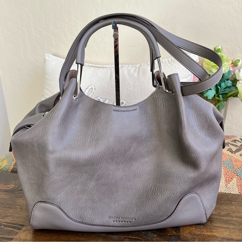 Sandra Roberts Squared Gray Multi Handle Detachable Compartment bag (Never Used)